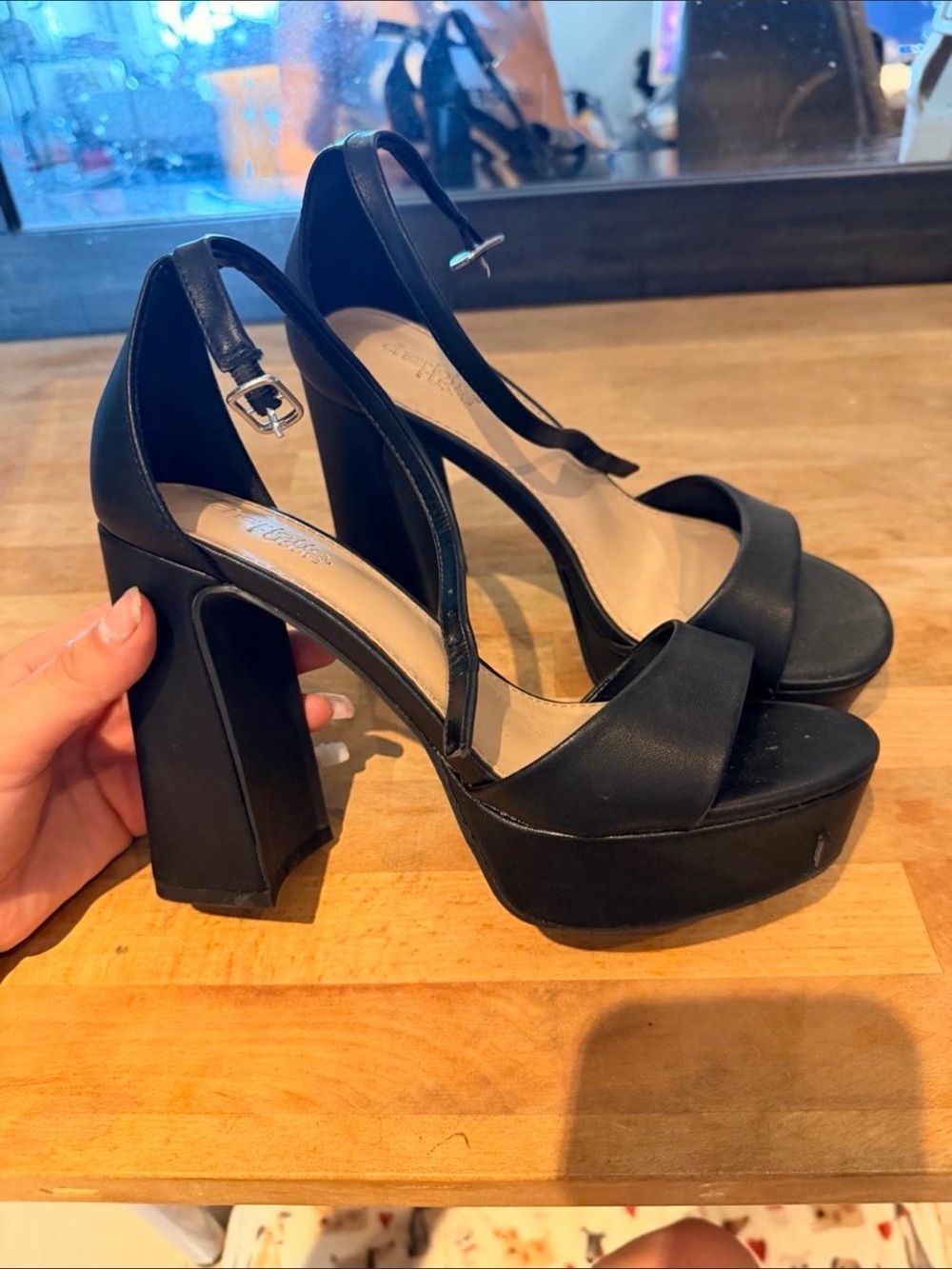 Black Platform Block Heel  - Women
